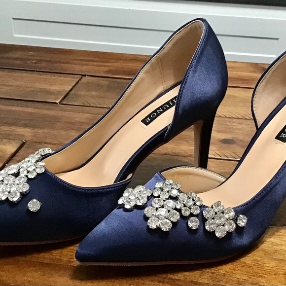 ERIJUNOR Satin Rhinestone Pumps~Navy~Size 6.5 - Picture 8 of 11